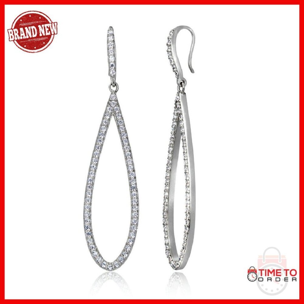 Sterling Silver Cubic Zirconia Teardrop Dangle Earrings 58mm
